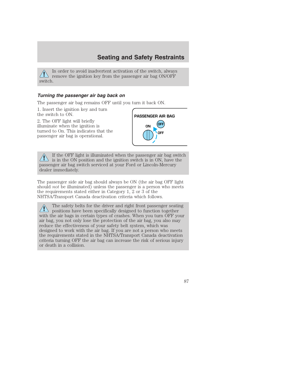 Seating and safety restraints | FORD 2002 F-250 User Manual | Page 87 / 264