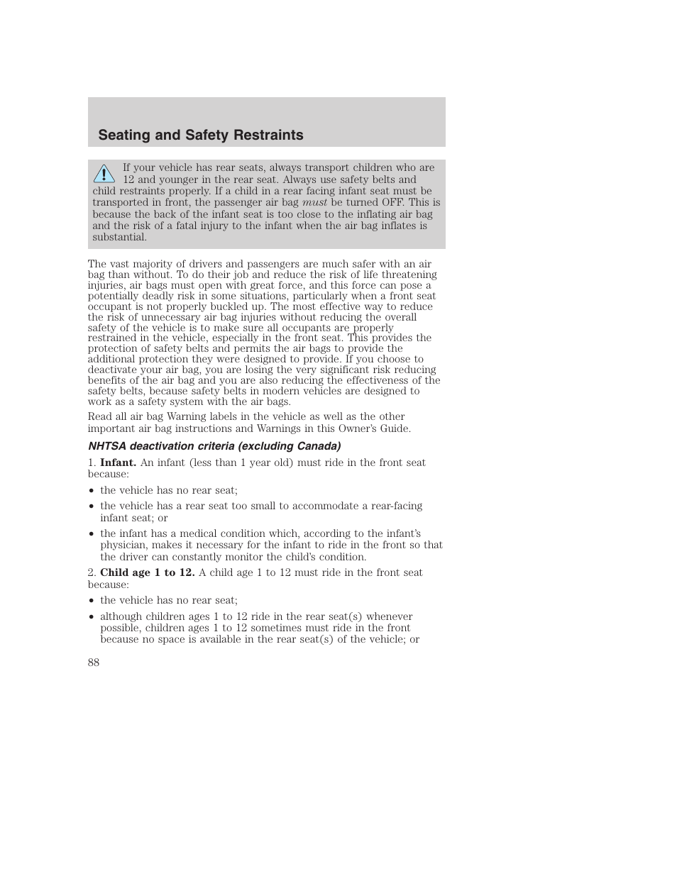 Seating and safety restraints | FORD 2002 F-250 User Manual | Page 88 / 264