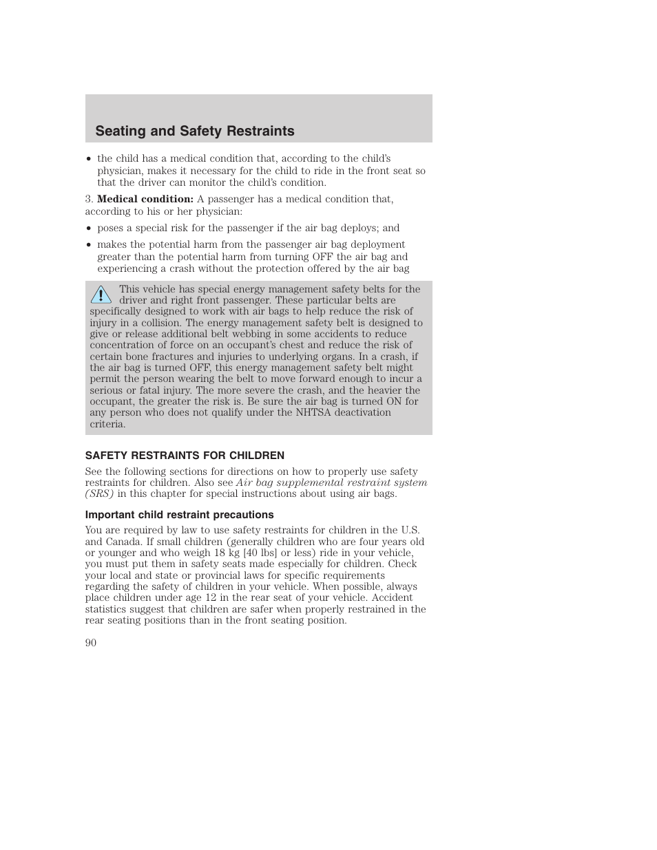 Seating and safety restraints | FORD 2002 F-250 User Manual | Page 90 / 264