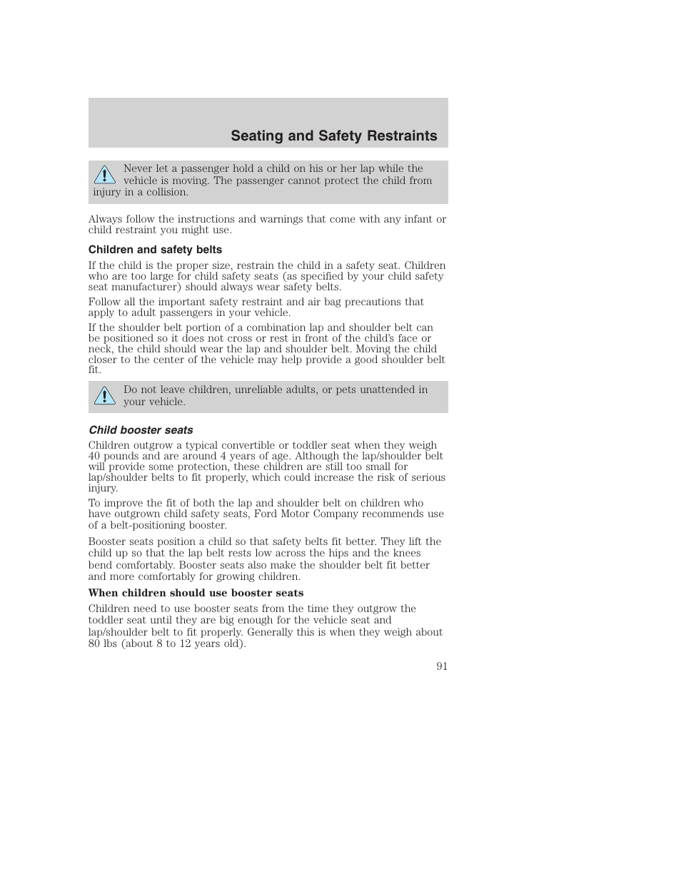 Seating and safety restraints | FORD 2002 F-250 User Manual | Page 91 / 264