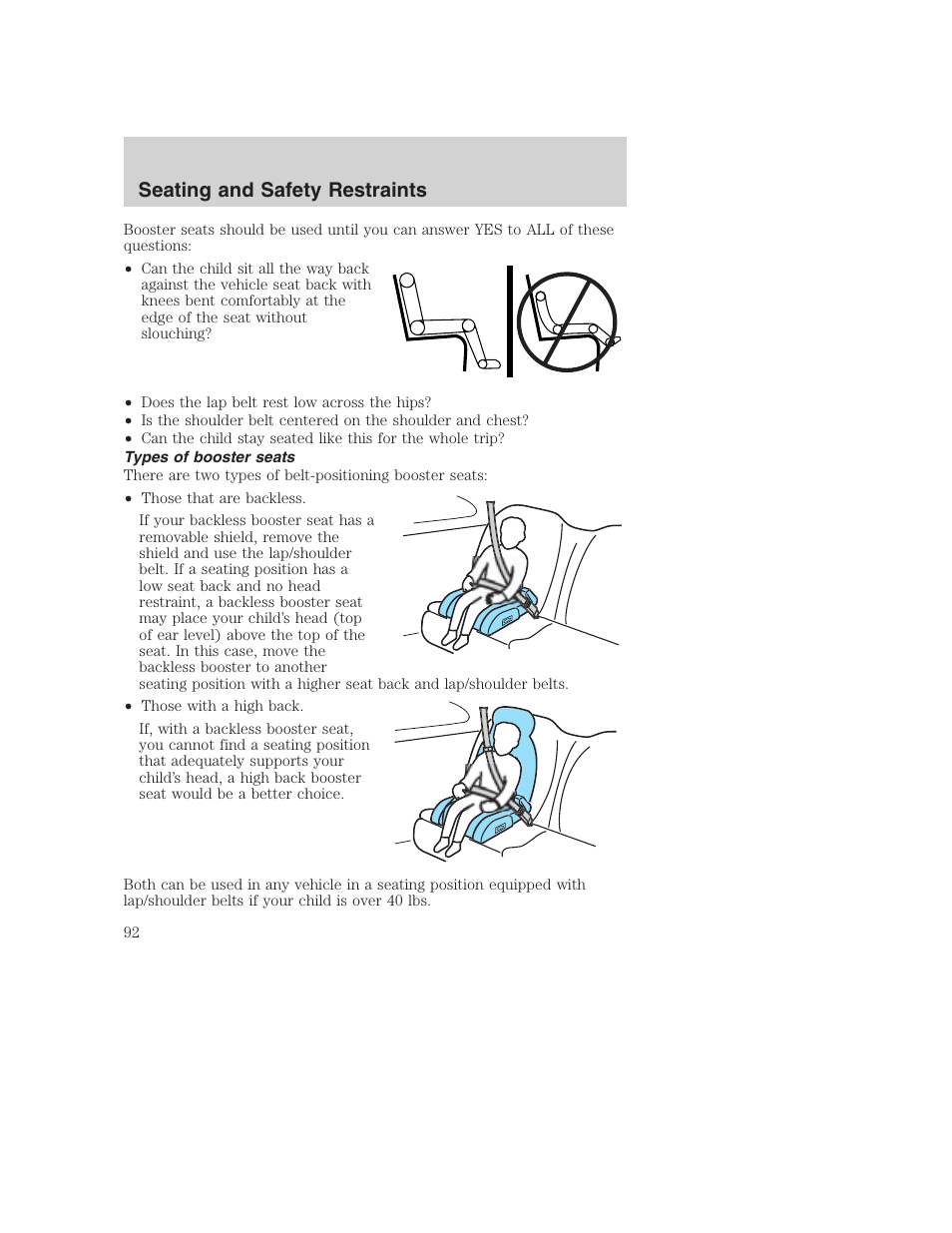 Seating and safety restraints | FORD 2002 F-250 User Manual | Page 92 / 264
