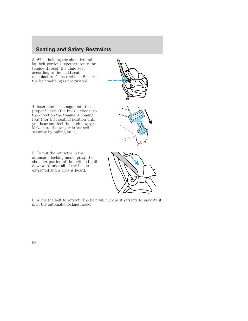Seating and safety restraints | FORD 2002 F-250 User Manual | Page 96 / 264