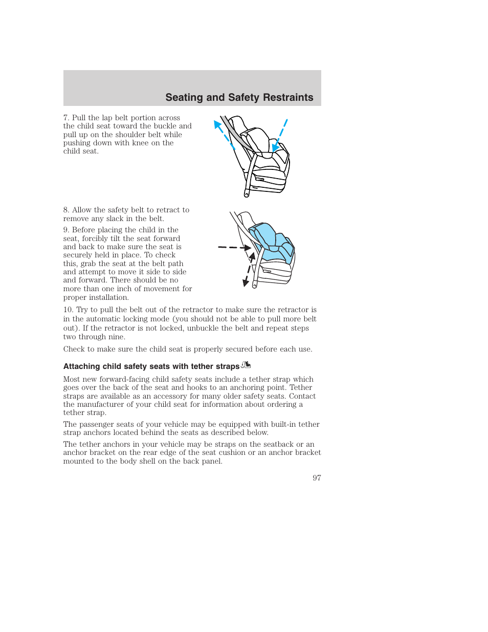 Seating and safety restraints | FORD 2002 F-250 User Manual | Page 97 / 264