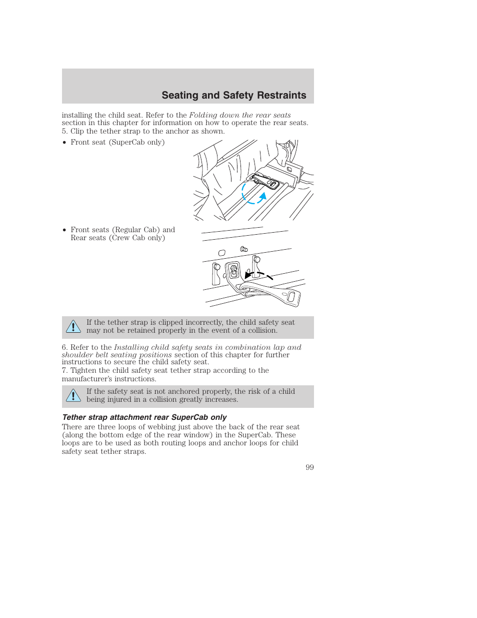 Seating and safety restraints | FORD 2002 F-250 User Manual | Page 99 / 264