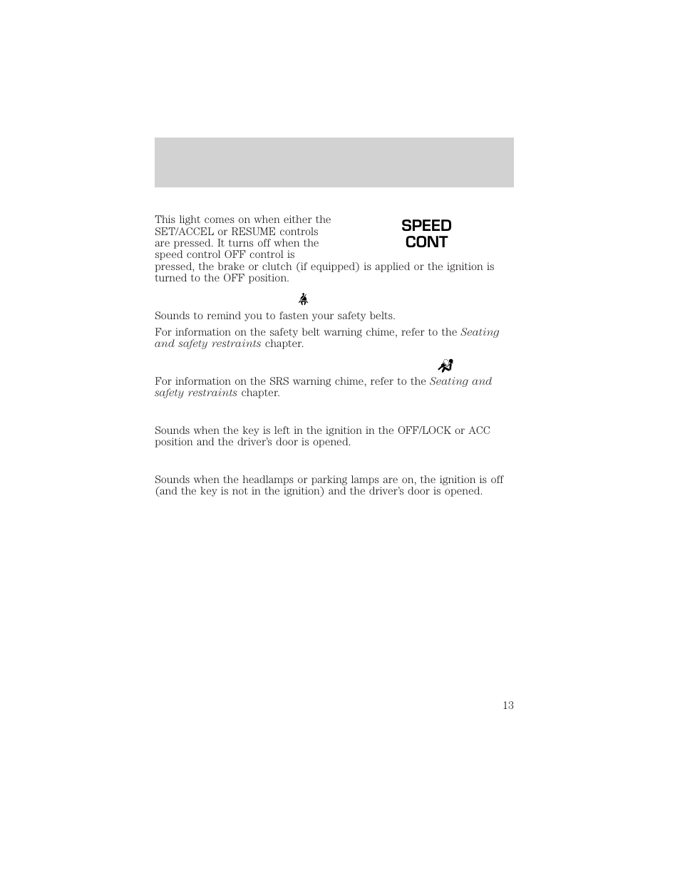 Speed cont, Instrumentation | FORD 2000 Explorer User Manual | Page 13 / 296