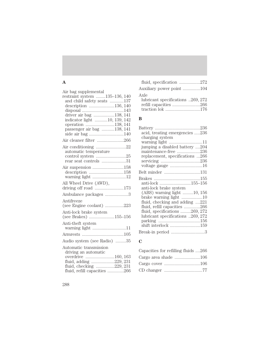 Index | FORD 2000 Explorer User Manual | Page 288 / 296