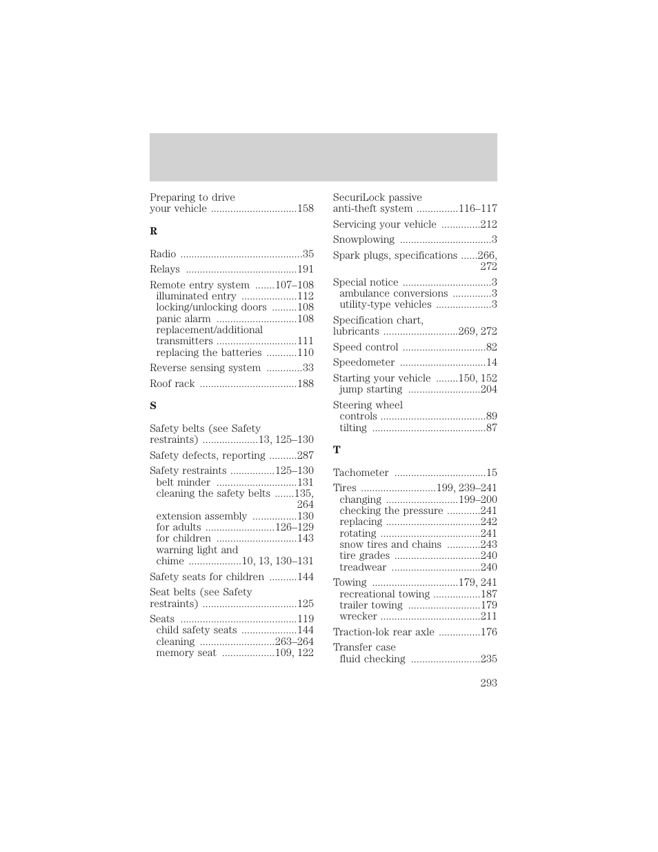 Index | FORD 2000 Explorer User Manual | Page 293 / 296