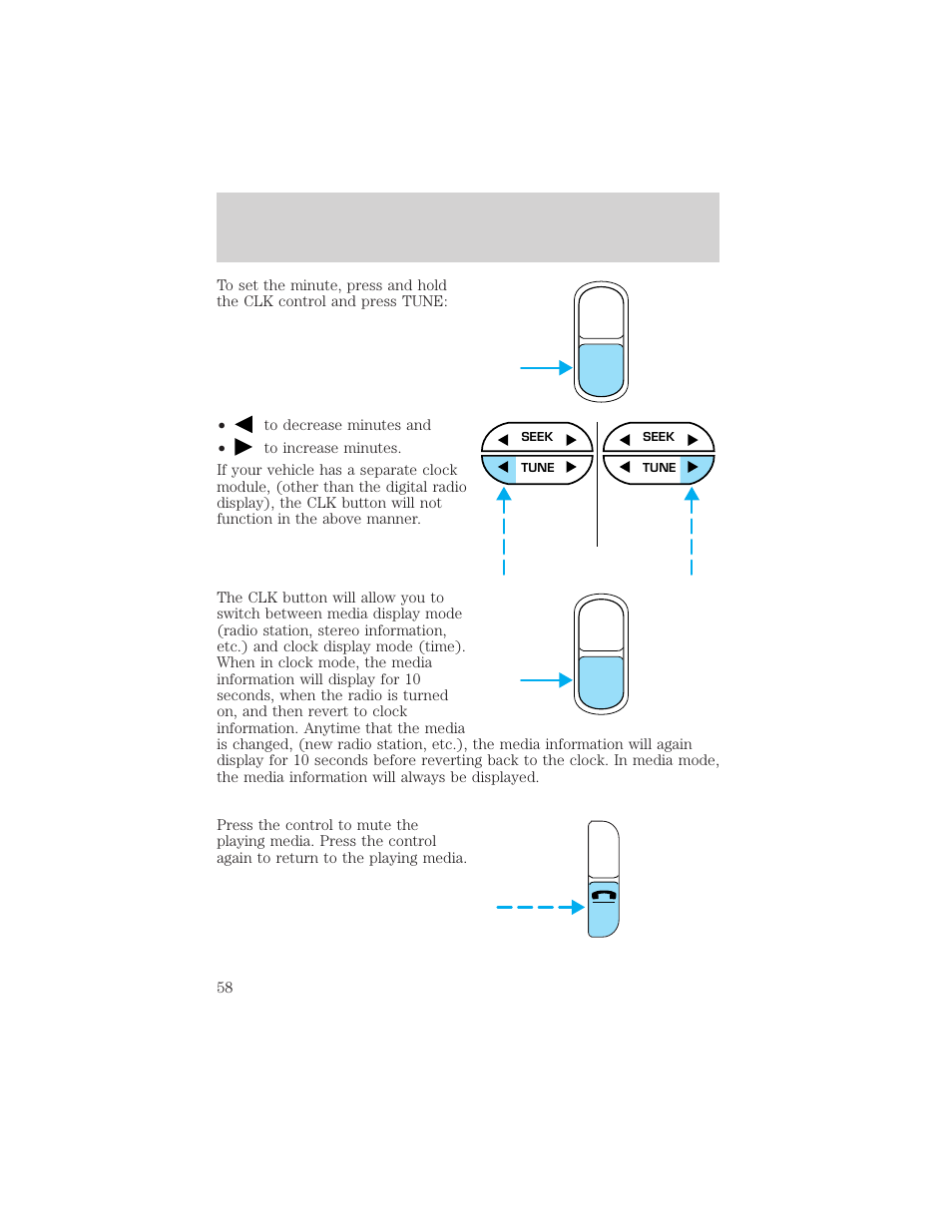 Auto clk, Controls and features | FORD 2000 Explorer User Manual | Page 58 / 296