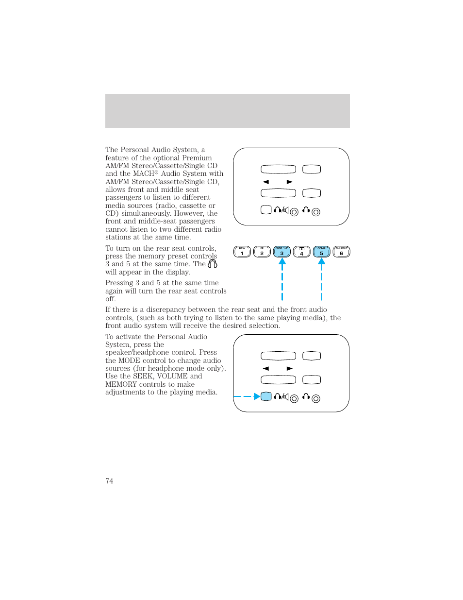 Controls and features | FORD 2000 Explorer User Manual | Page 74 / 296