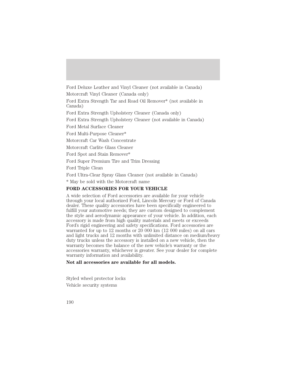 Customer assistance | FORD 2000 Escort User Manual | Page 190 / 200