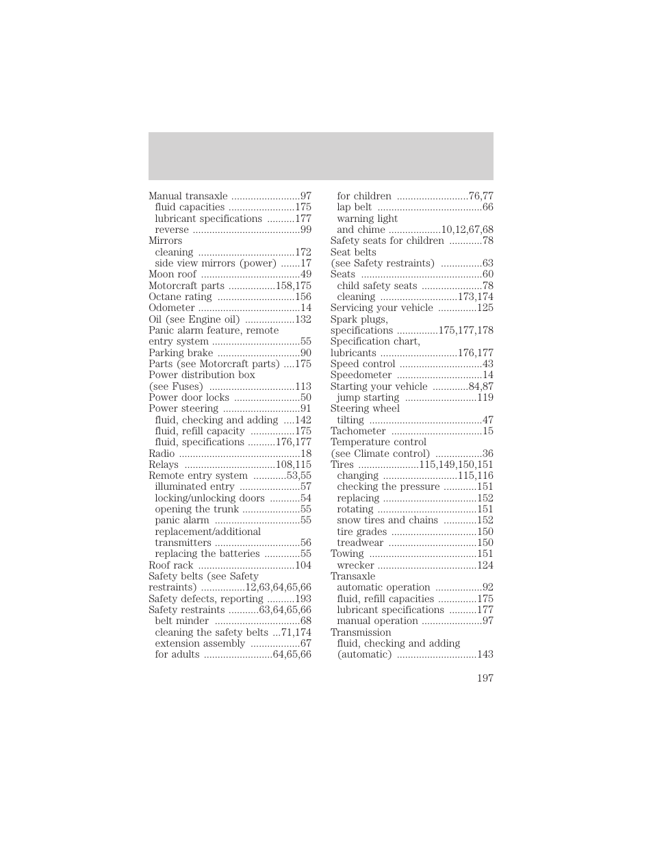 Index | FORD 2000 Escort User Manual | Page 197 / 200