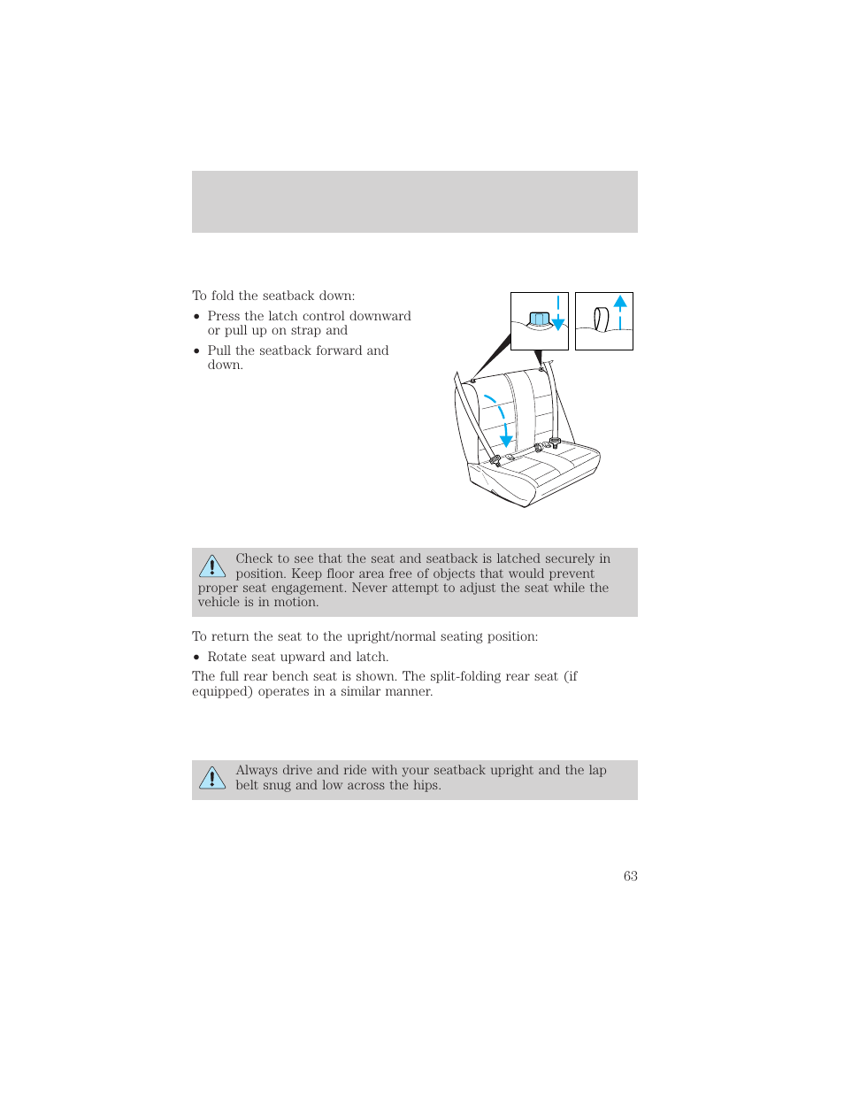 Seating and safety restraints | FORD 2000 Escort User Manual | Page 63 / 200