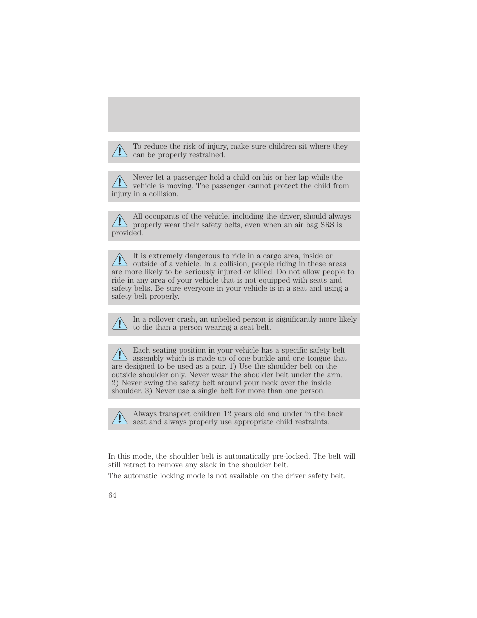 Seating and safety restraints | FORD 2000 Escort User Manual | Page 64 / 200