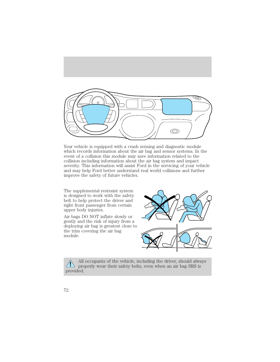 Seating and safety restraints | FORD 2000 Escort User Manual | Page 72 / 200