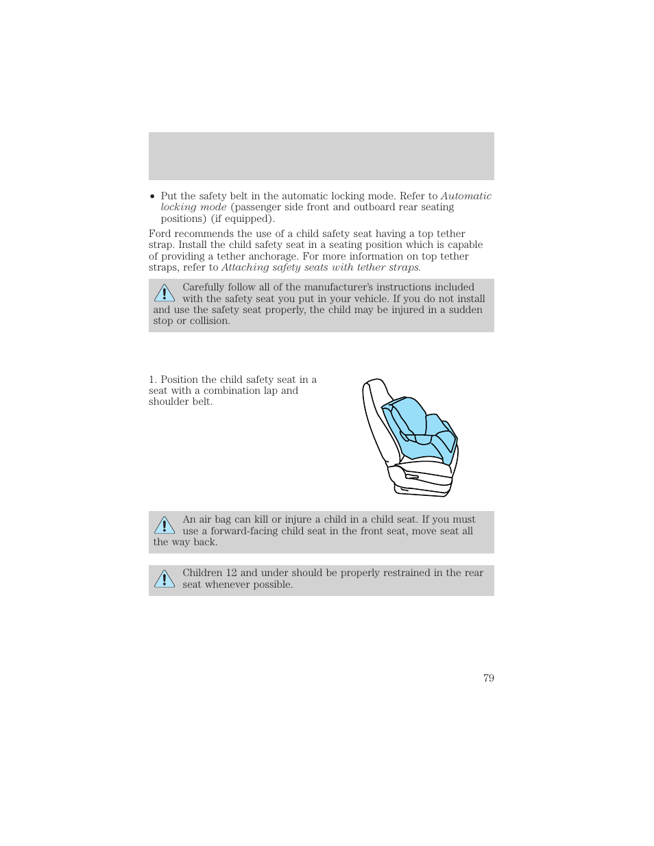 Seating and safety restraints | FORD 2000 Escort User Manual | Page 79 / 200