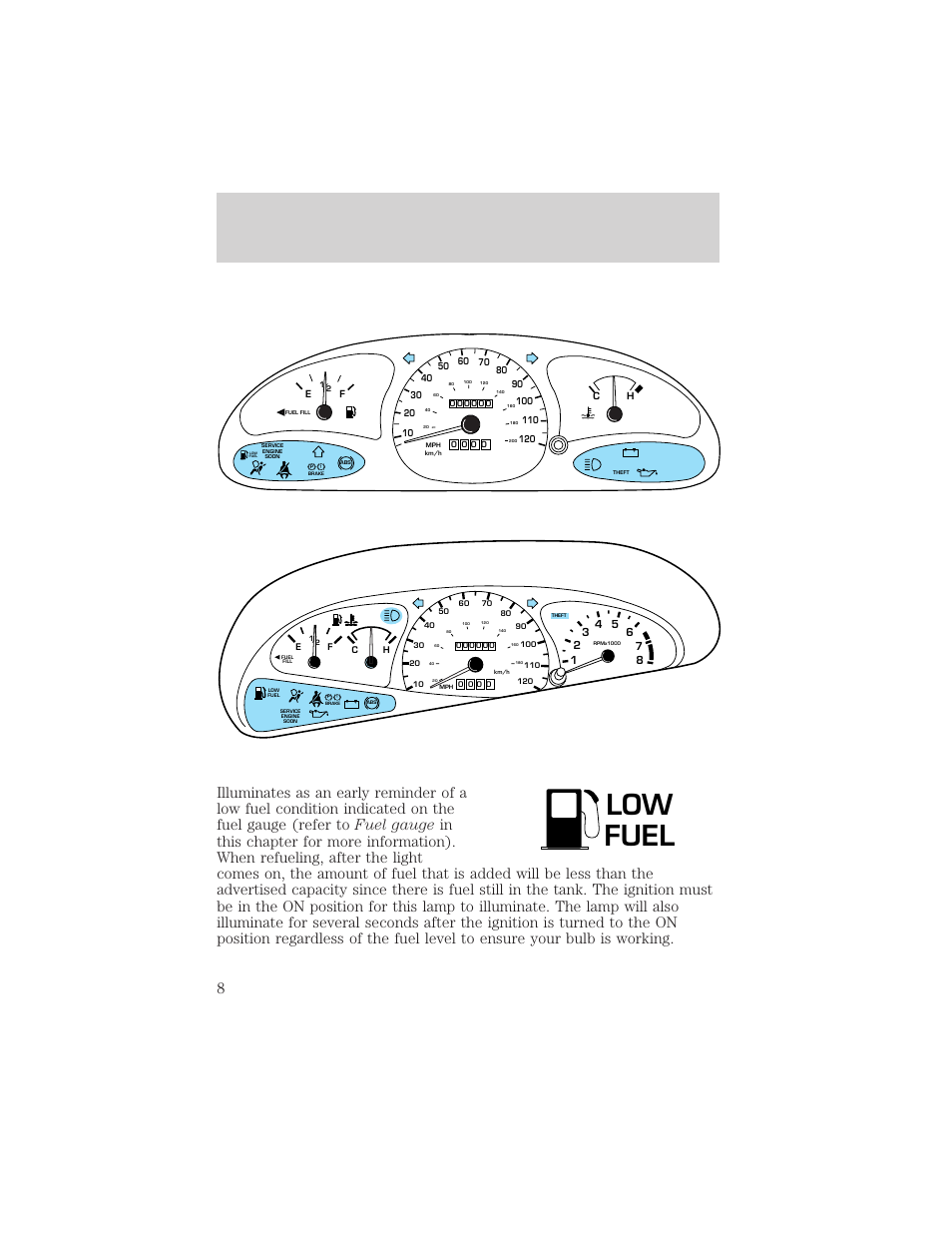 Low fuel, Instrumentation | FORD 2000 Escort User Manual | Page 8 / 200