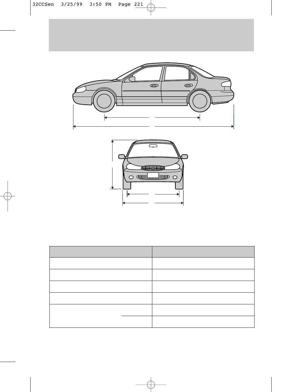 Capacities and specifications | FORD 1999 Contour User Manual | Page 221 / 244