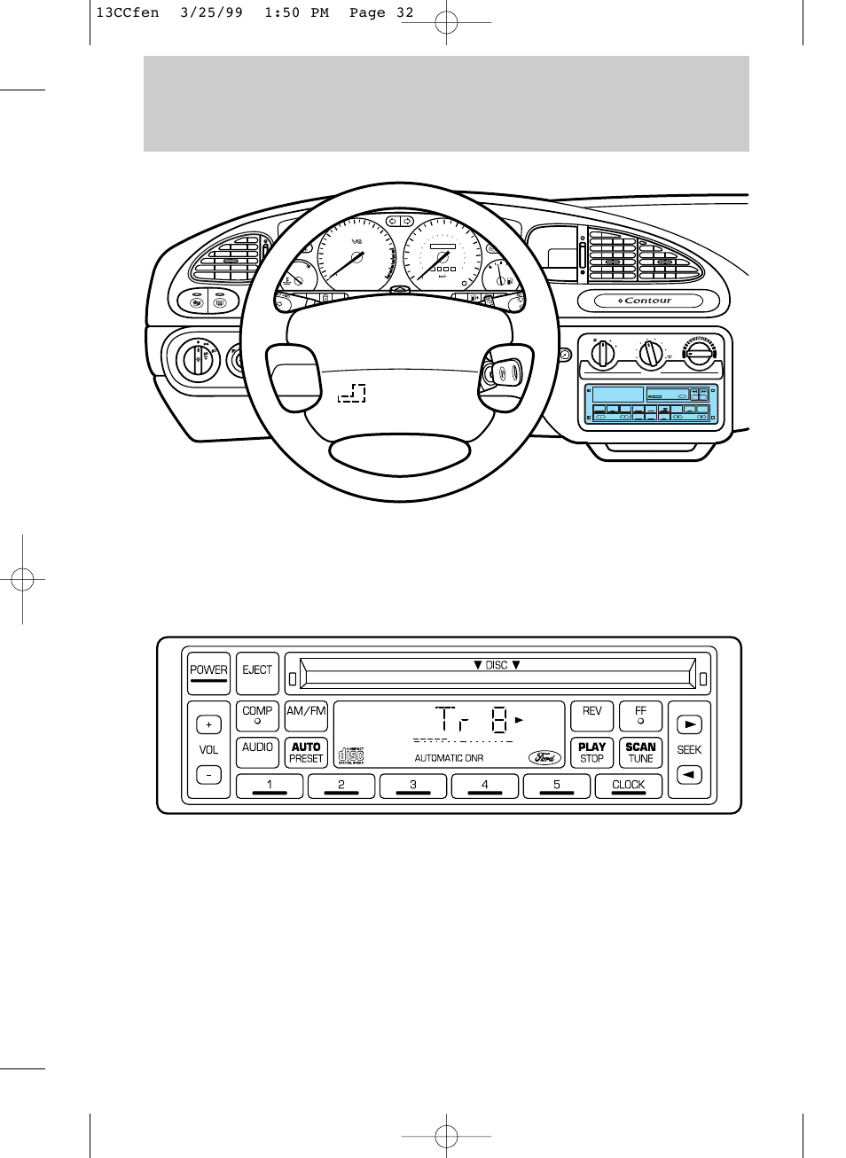 Controls and features, Audio systems compact disc radio | FORD 1999 Contour User Manual | Page 32 / 244