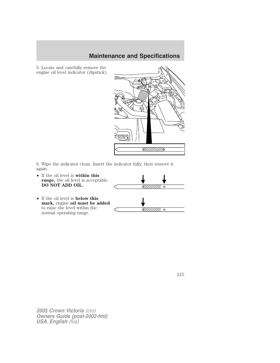 Maintenance and specifications | FORD 2005 Crown Victoria User Manual | Page 215 / 256