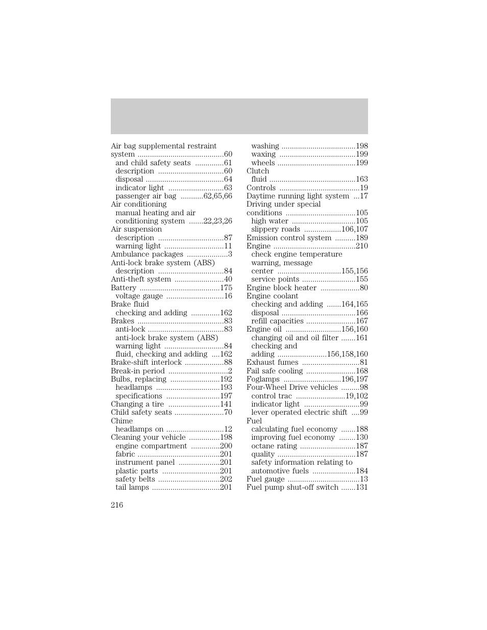 Index | FORD 1998 F-150 User Manual | Page 216 / 219