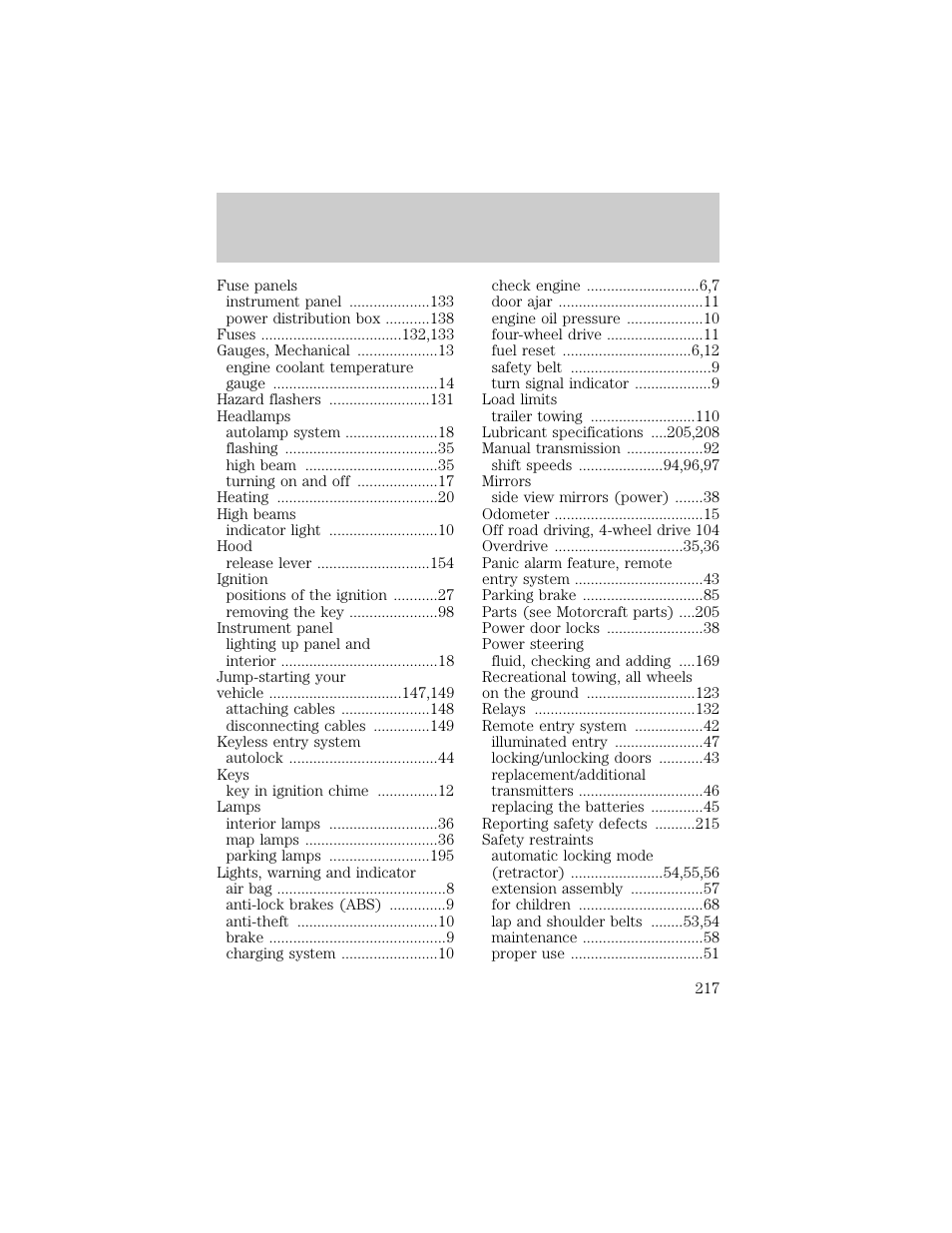 Index | FORD 1998 F-150 User Manual | Page 217 / 219