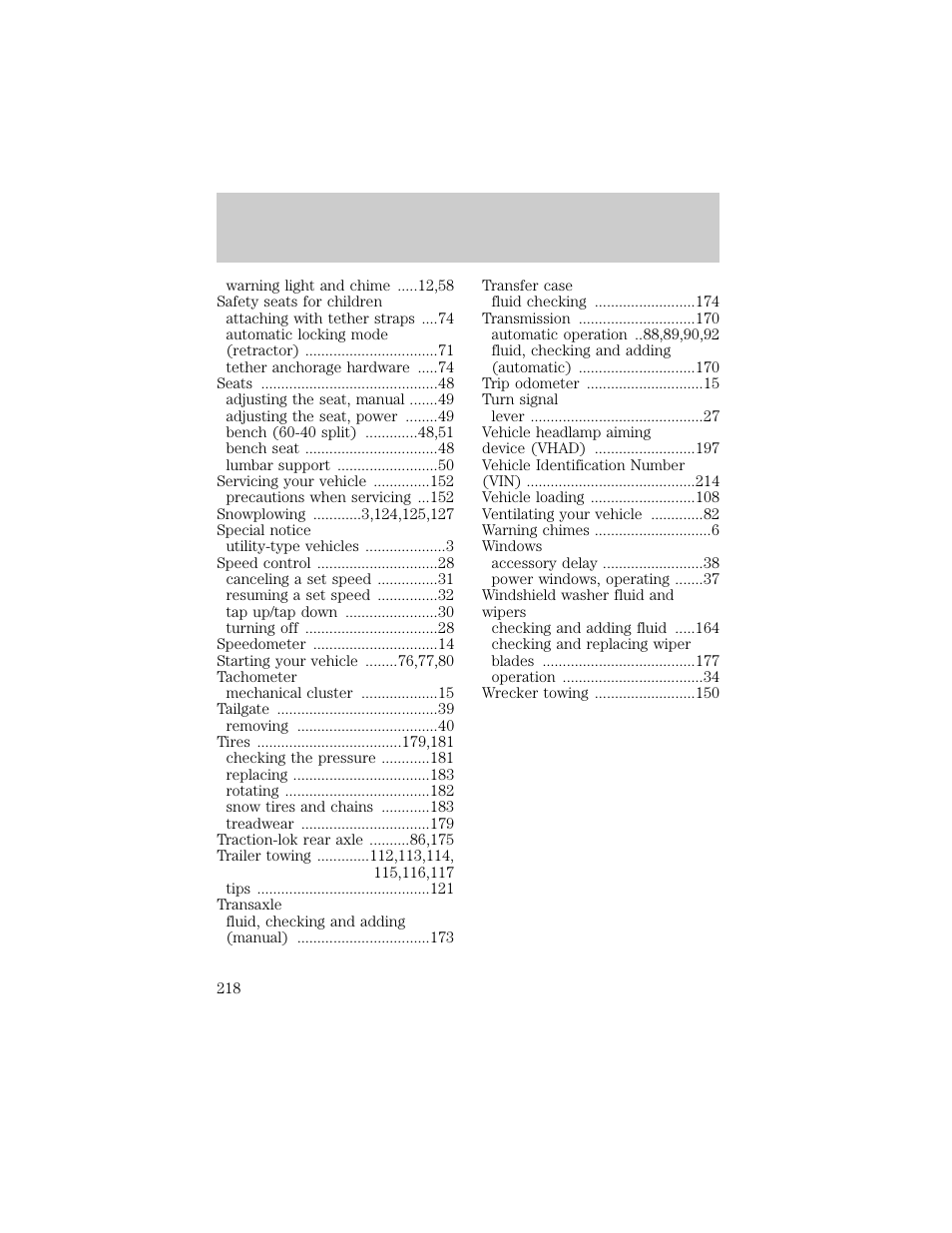 Index | FORD 1998 F-150 User Manual | Page 218 / 219