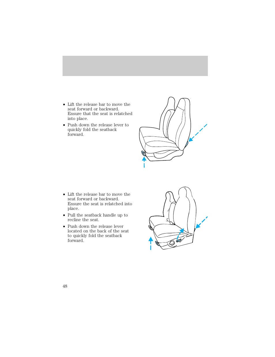 Seating and safety restraints | FORD 1998 F-150 User Manual | Page 48 / 219