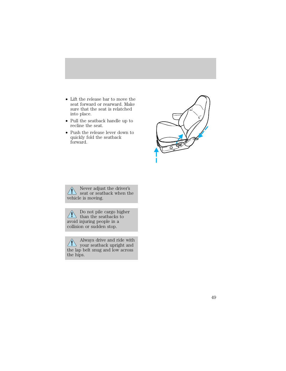 Seating and safety restraints | FORD 1998 F-150 User Manual | Page 49 / 219