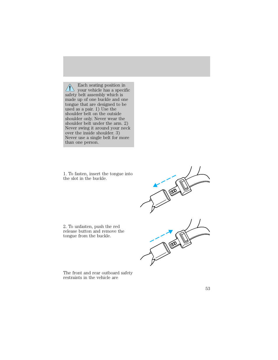 Seating and safety restraints | FORD 1998 F-150 User Manual | Page 53 / 219