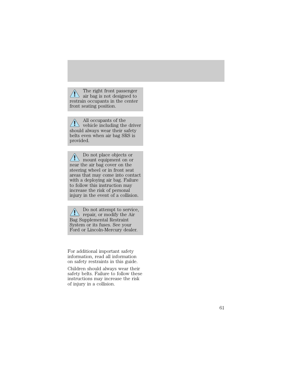 Seating and safety restraints | FORD 1998 F-150 User Manual | Page 61 / 219