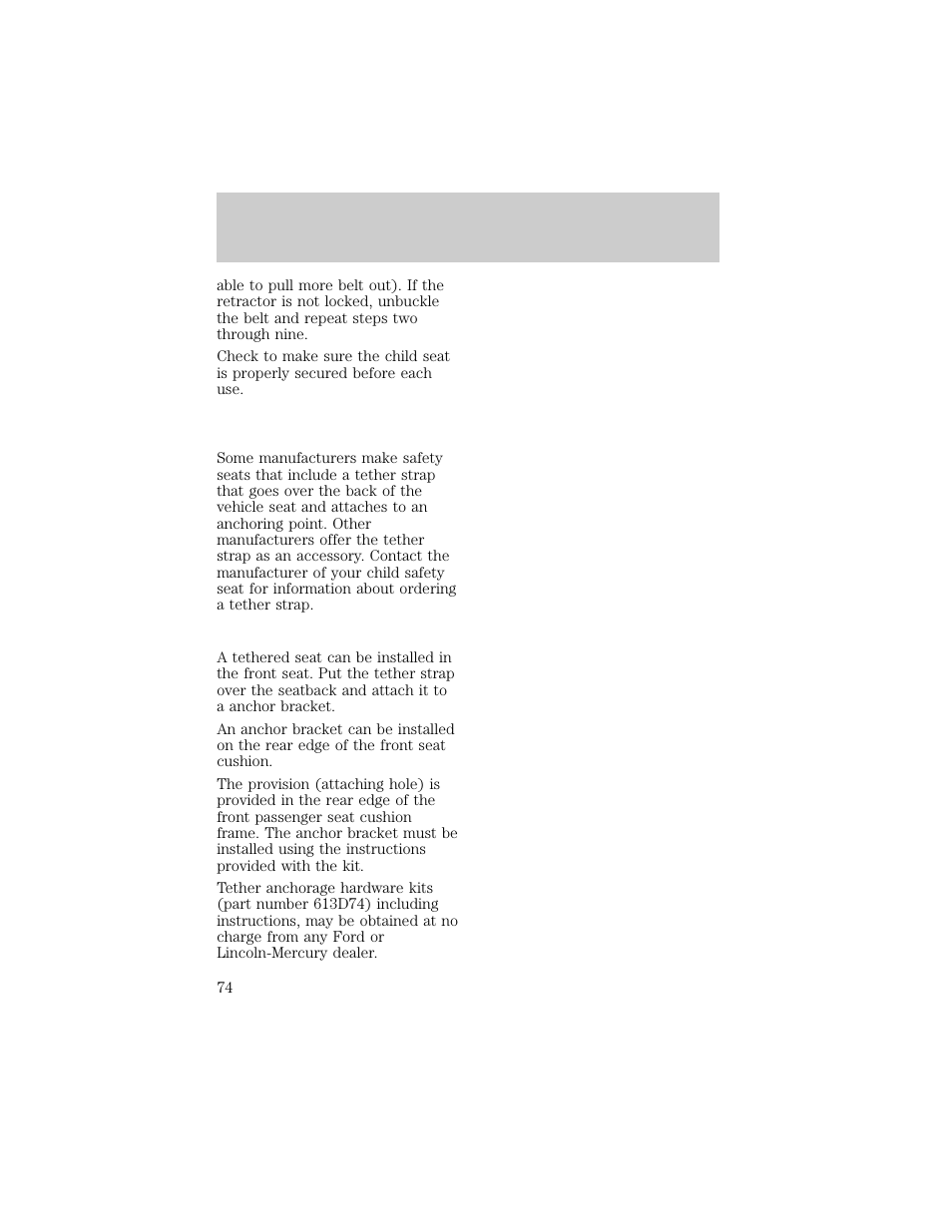 Seating and safety restraints | FORD 1998 F-150 User Manual | Page 74 / 219