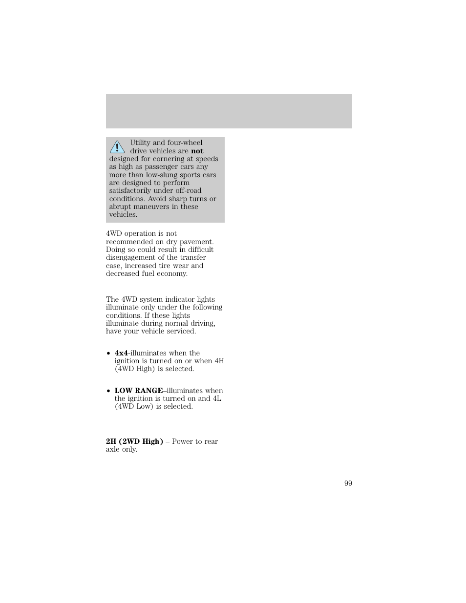 4x4 low range | FORD 1998 F-150 User Manual | Page 99 / 219