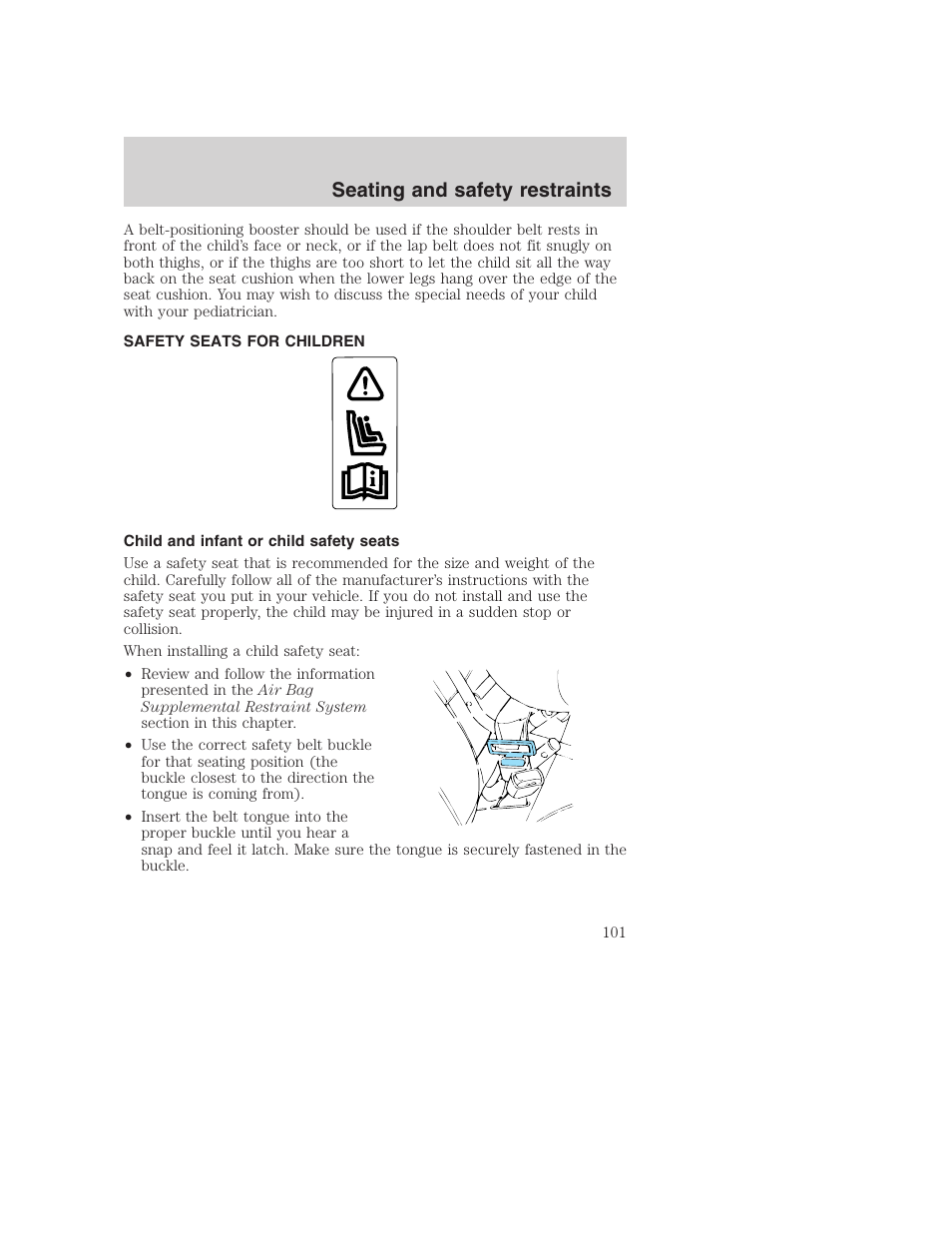 Seating and safety restraints | FORD 2000 Excursion User Manual | Page 101 / 232