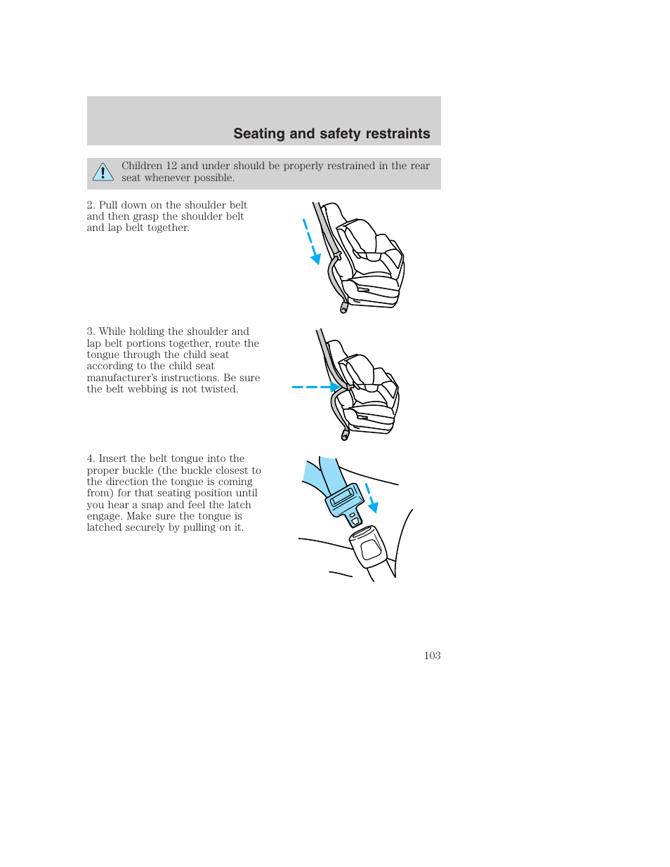 Seating and safety restraints | FORD 2000 Excursion User Manual | Page 103 / 232