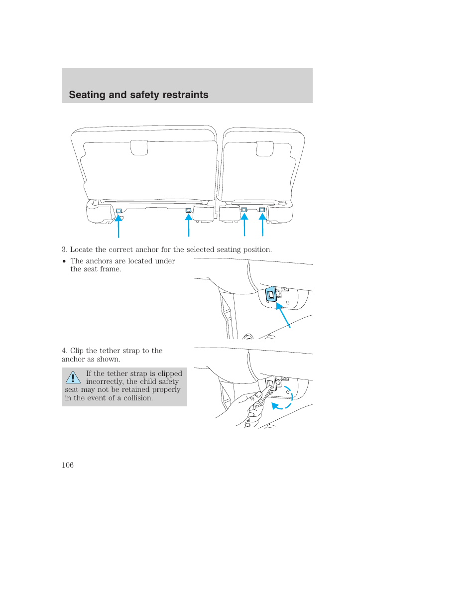 Seating and safety restraints | FORD 2000 Excursion User Manual | Page 106 / 232