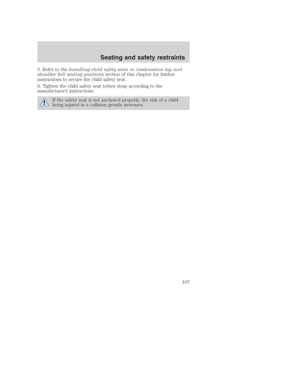 Seating and safety restraints | FORD 2000 Excursion User Manual | Page 107 / 232