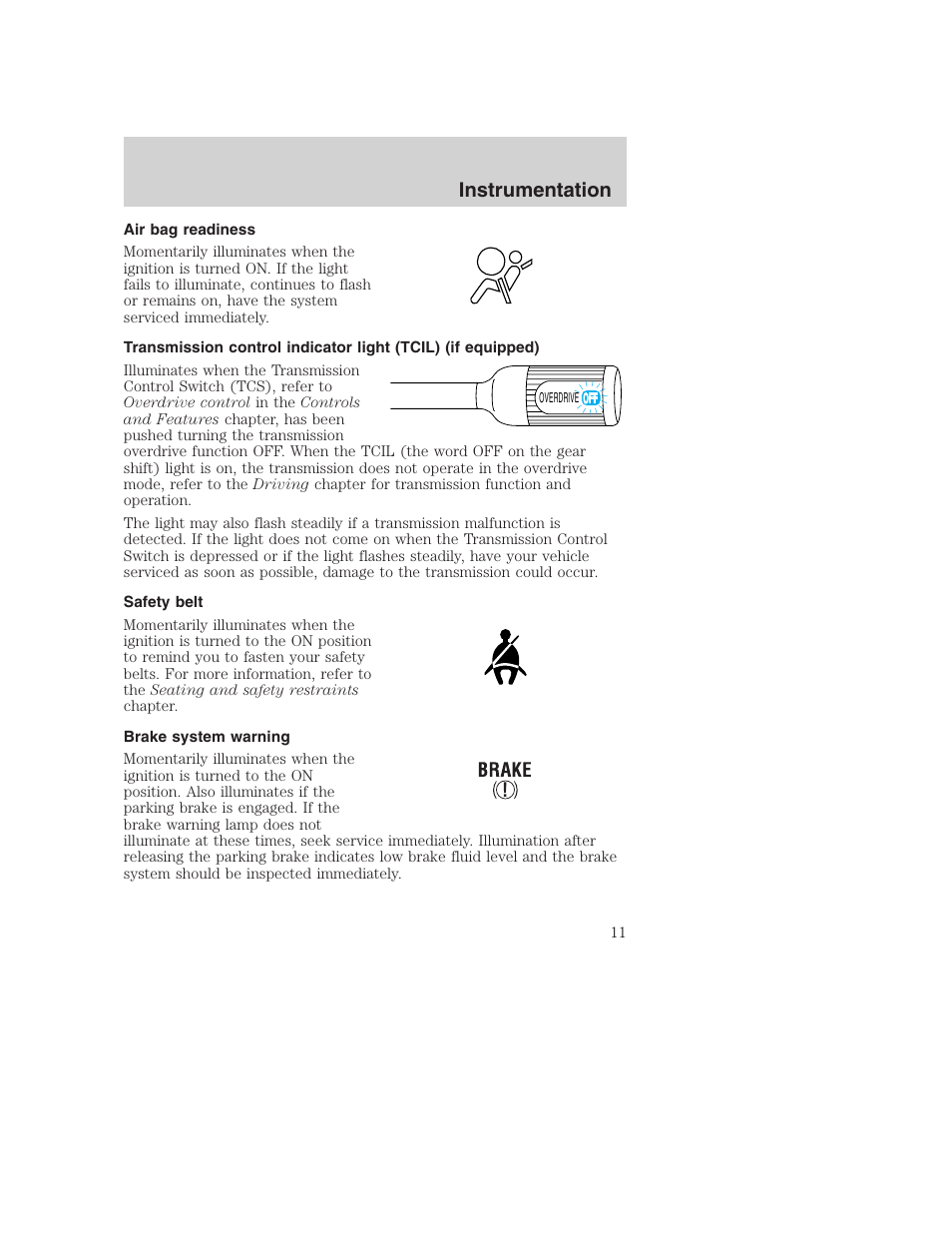 Instrumentation | FORD 2000 Excursion User Manual | Page 11 / 232