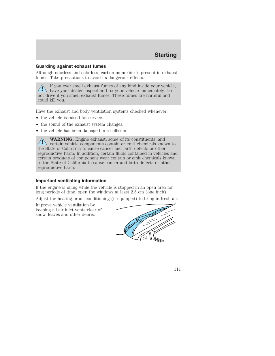 Starting | FORD 2000 Excursion User Manual | Page 111 / 232