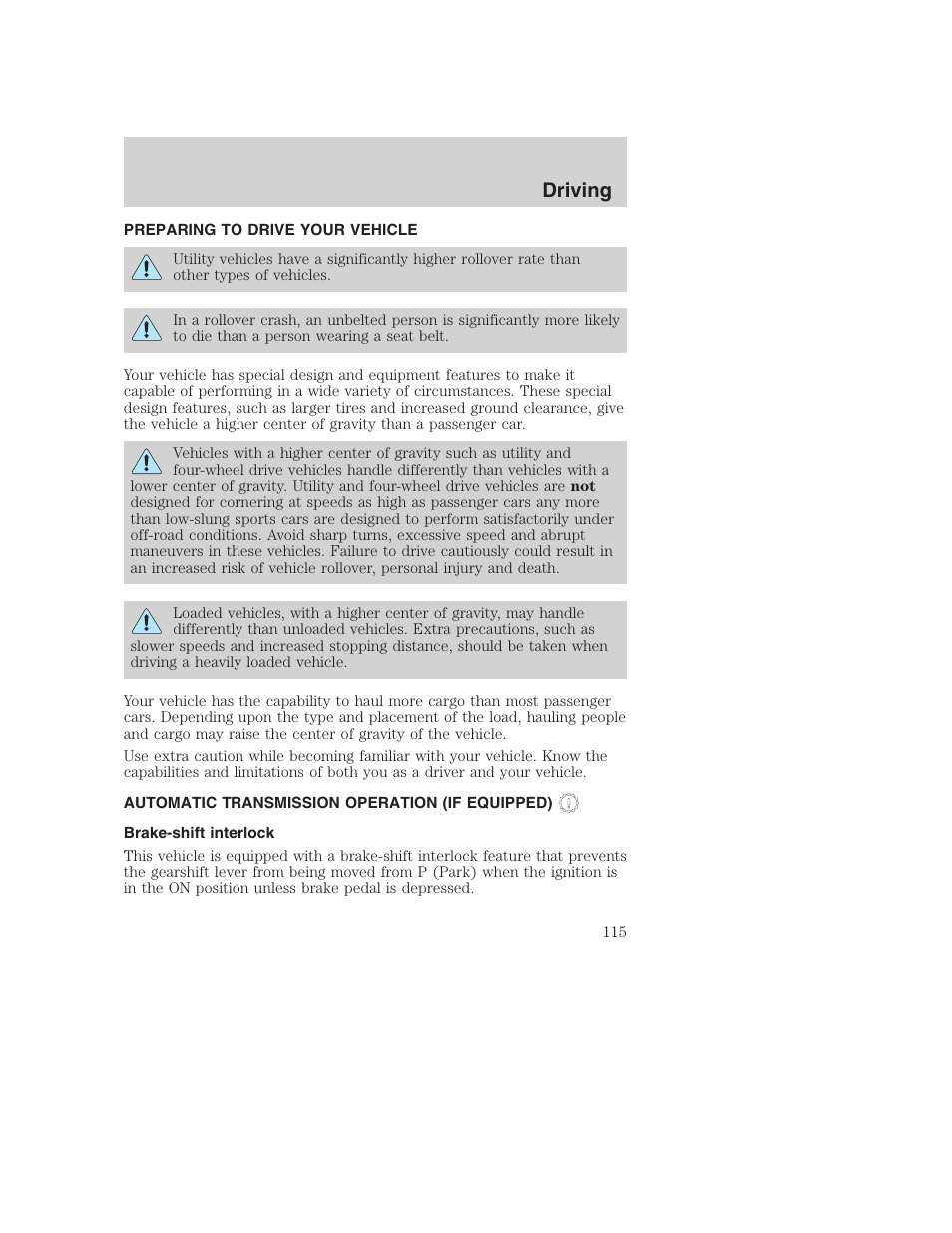 Driving | FORD 2000 Excursion User Manual | Page 115 / 232