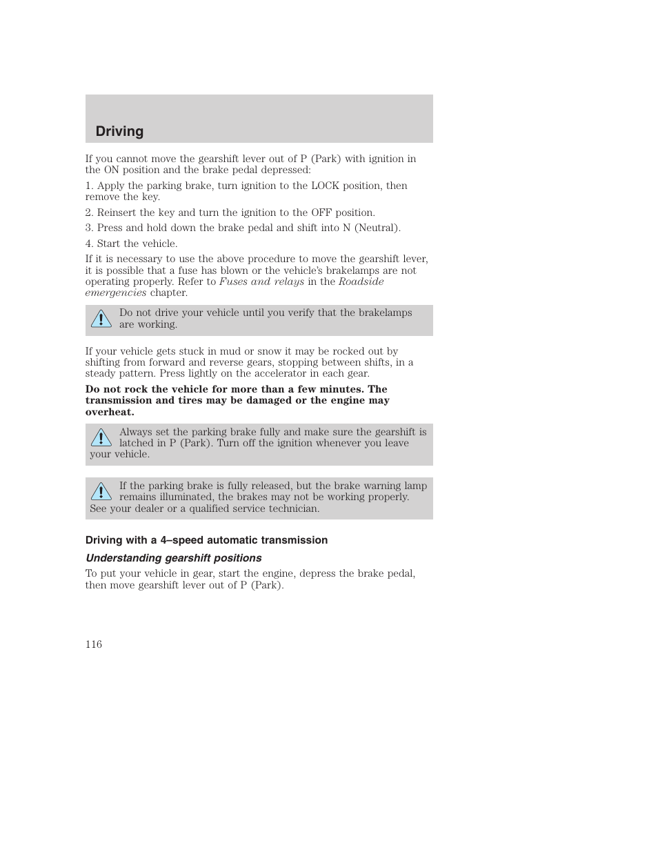 Driving | FORD 2000 Excursion User Manual | Page 116 / 232