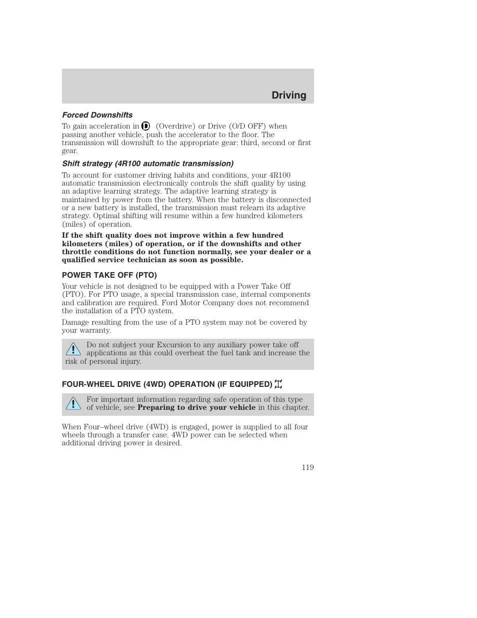 Driving | FORD 2000 Excursion User Manual | Page 119 / 232