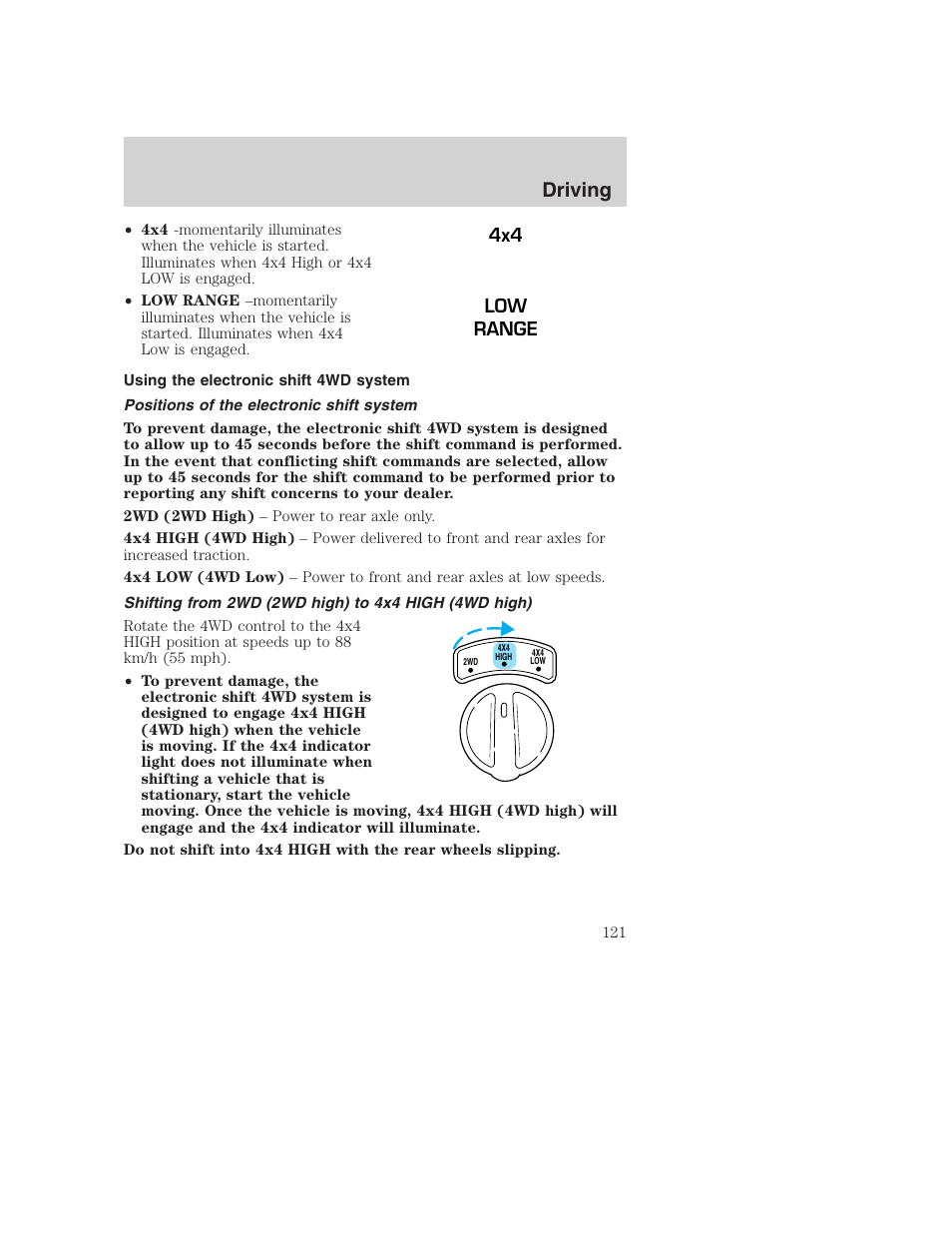 Driving, 4x4 low range | FORD 2000 Excursion User Manual | Page 121 / 232