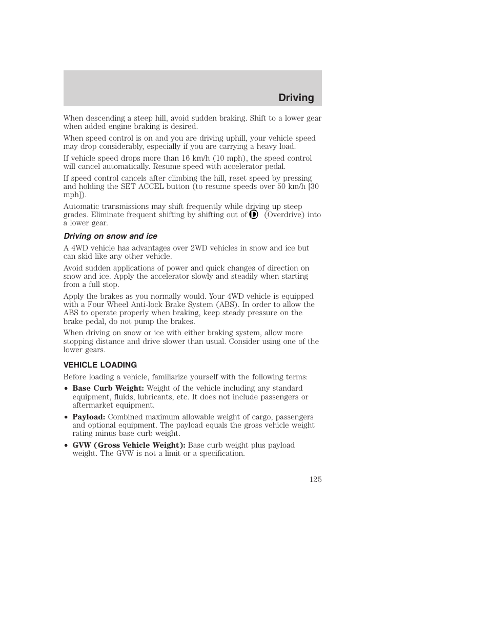 Driving | FORD 2000 Excursion User Manual | Page 125 / 232