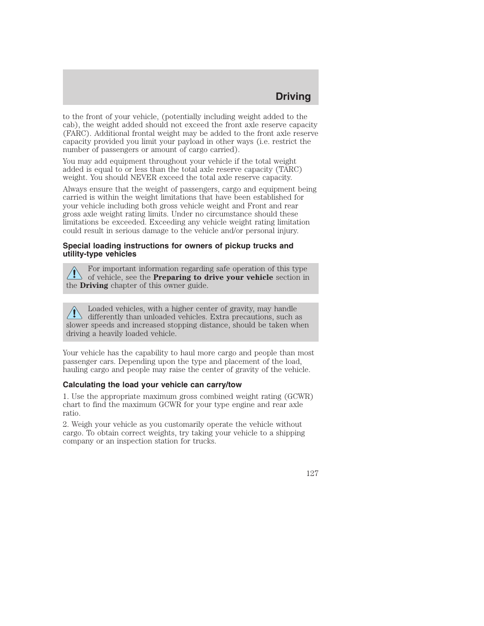 Driving | FORD 2000 Excursion User Manual | Page 127 / 232