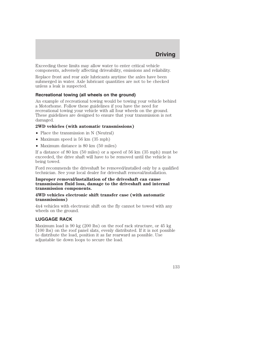 Driving | FORD 2000 Excursion User Manual | Page 133 / 232