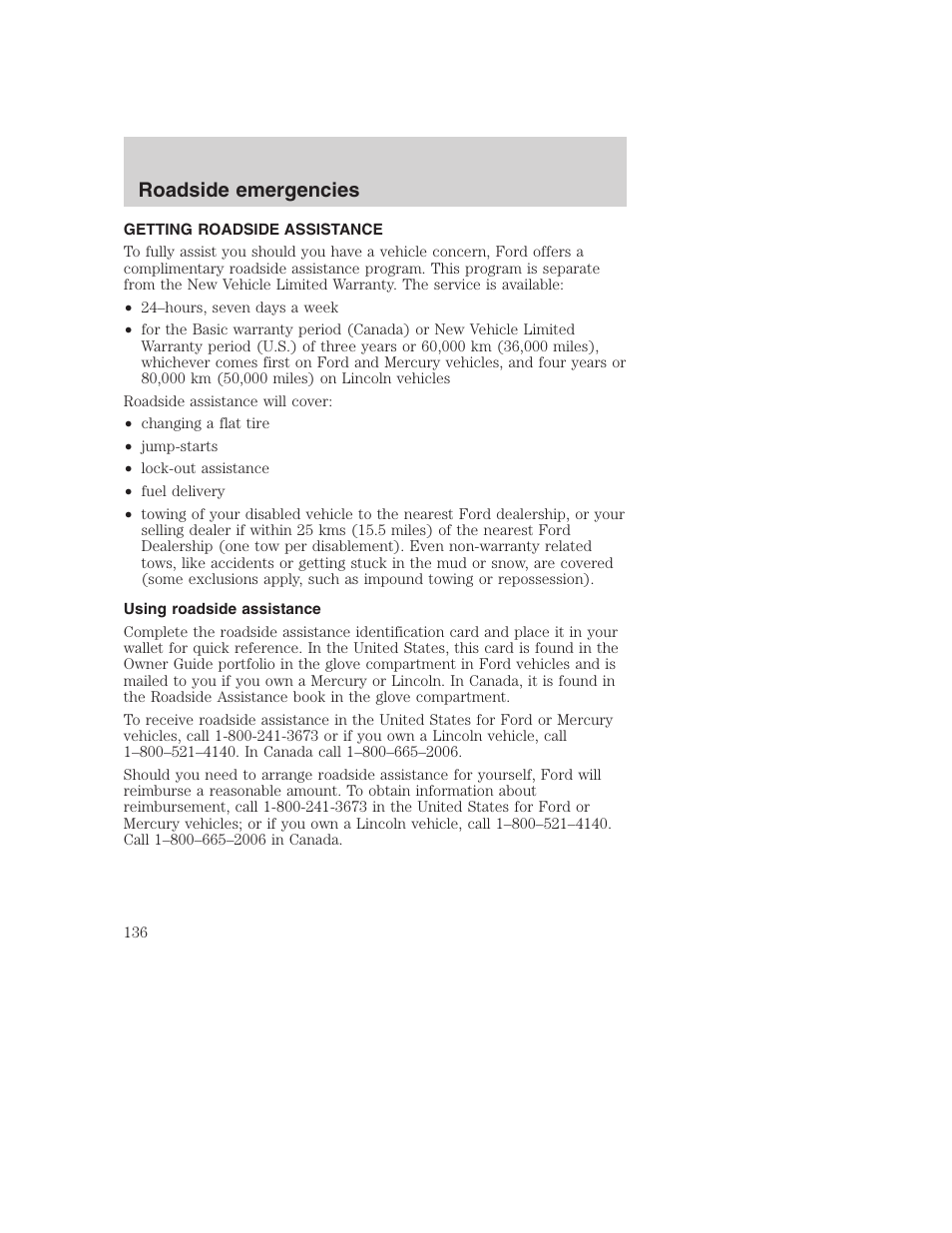 Roadside emergencies | FORD 2000 Excursion User Manual | Page 136 / 232