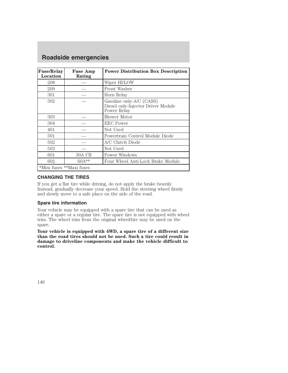 Roadside emergencies | FORD 2000 Excursion User Manual | Page 146 / 232