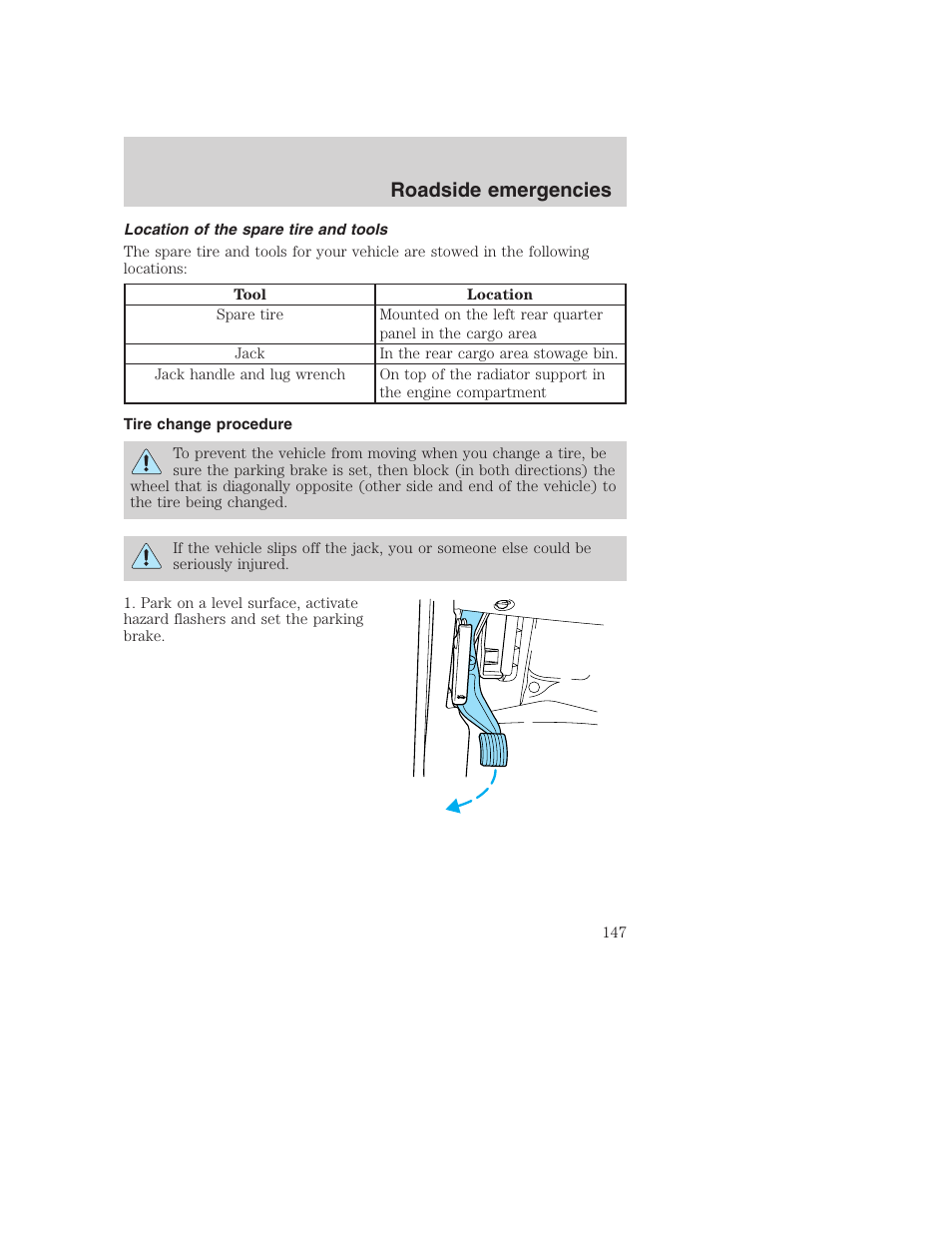 Roadside emergencies | FORD 2000 Excursion User Manual | Page 147 / 232