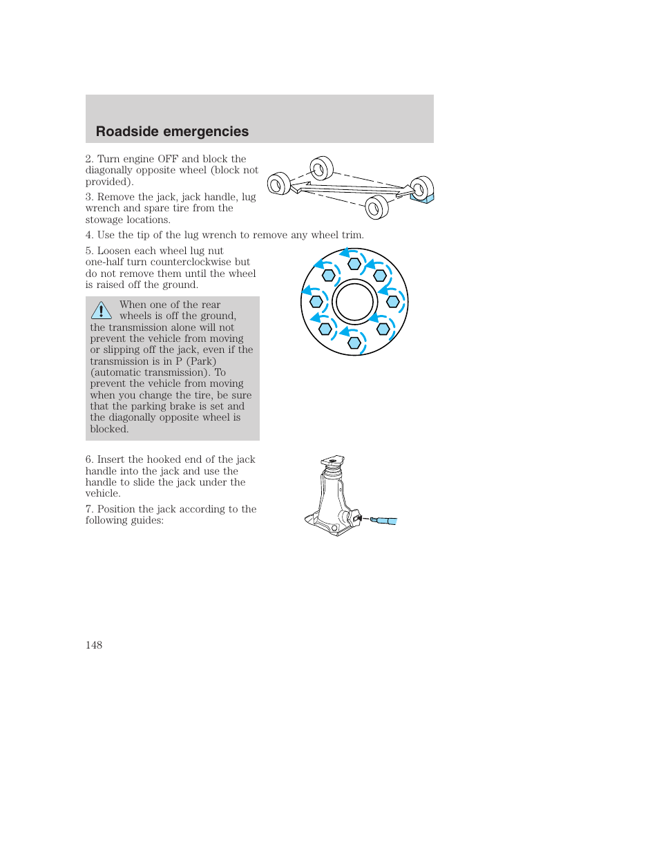 Roadside emergencies | FORD 2000 Excursion User Manual | Page 148 / 232