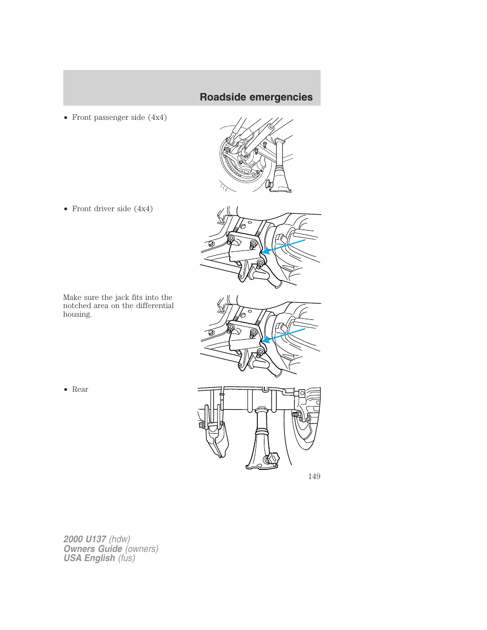 Roadside emergencies | FORD 2000 Excursion User Manual | Page 149 / 232